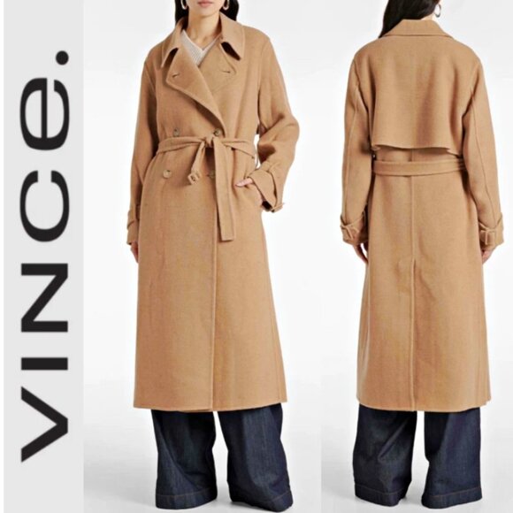 Vince Jackets & Blazers - Vince Double-Breasted Belted Italian-Wool-Blend 50"Long Trench Coat sz L $1050